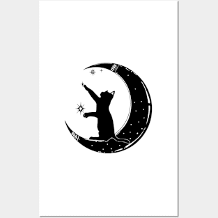 Cat and Moon Posters and Art